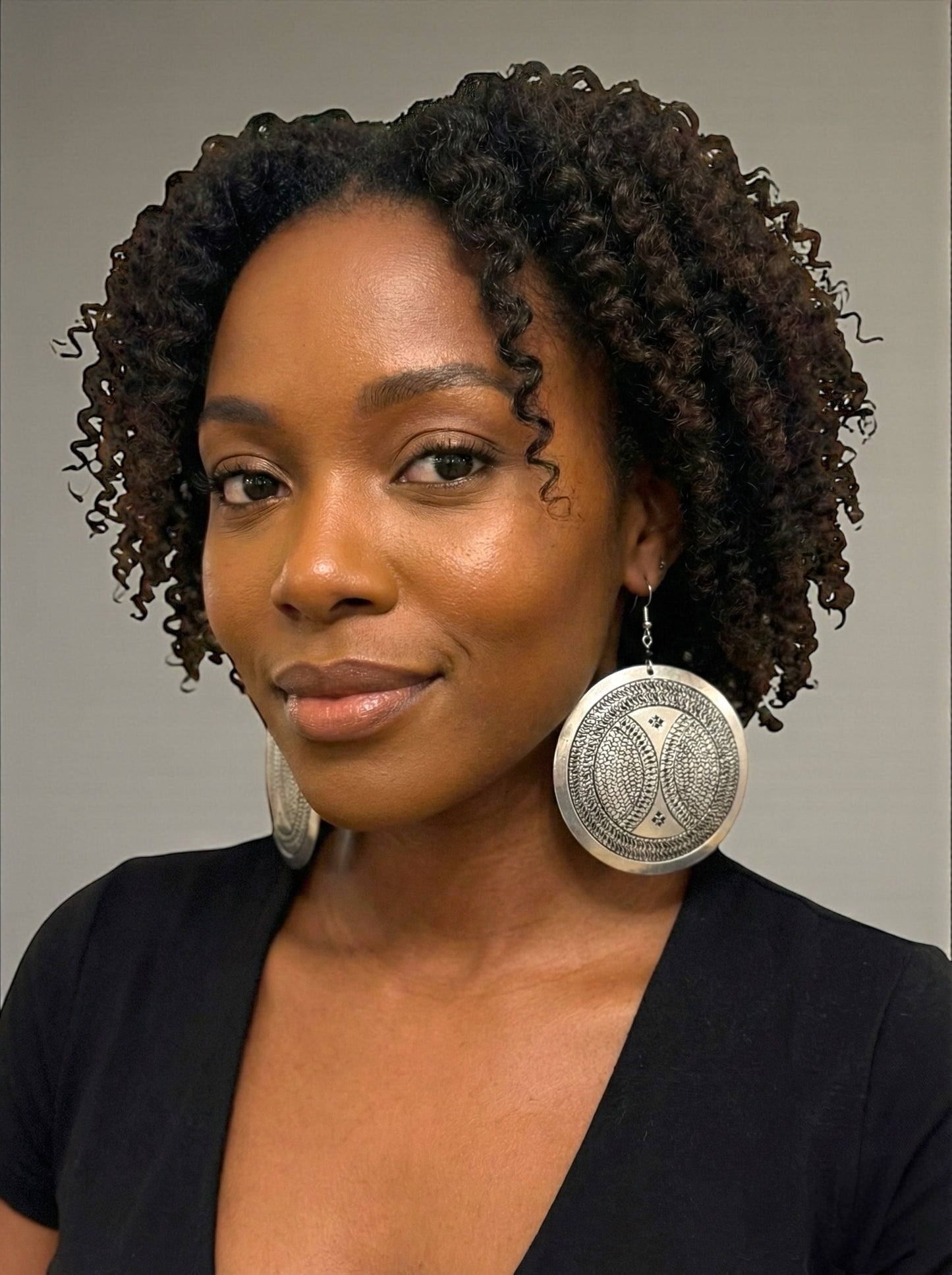 Authentic African Engraved Silver Round Earrings – Lightweight 10cm Afrocentric Dangle Jewellery - Fatisha Boutique #