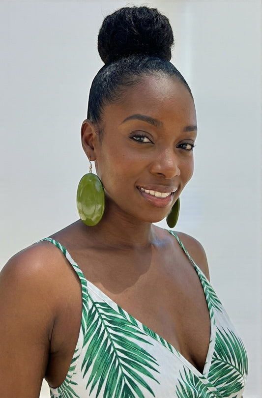 Green Wooden Oval Dangle Earrings – Handmade Boho Chic Ethnic Jewelry | Eco-Friendly Statement - Fatisha Boutique #