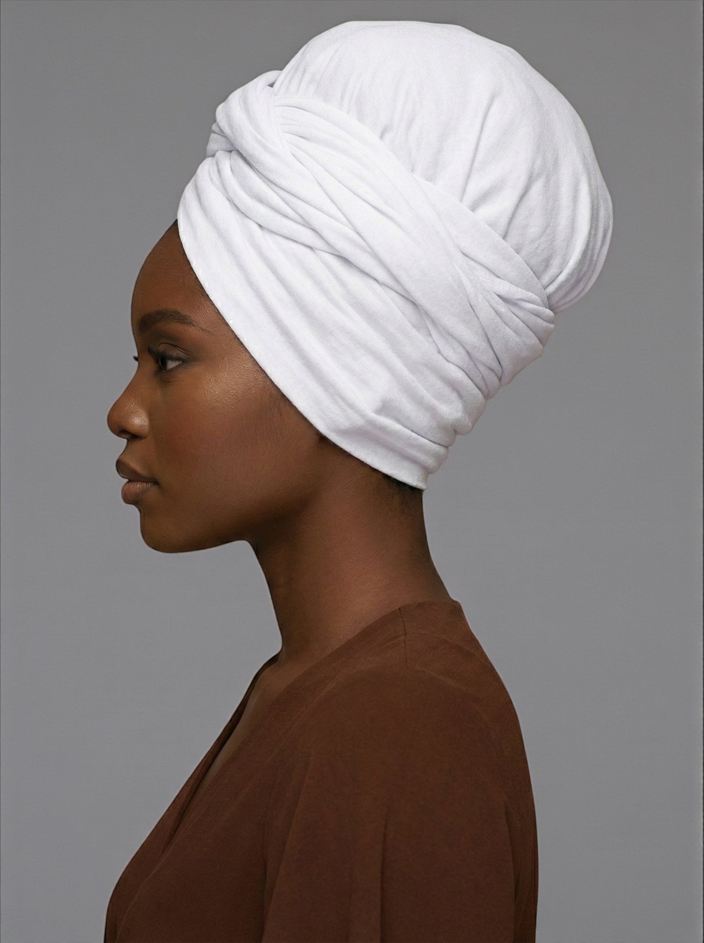 White Long Stretch Jersey Headwrap – Soft Elastic Turban Head Wrap Scarf for Protective Styling & Fashion Looks - Fatisha Boutique # Fatisha Boutique