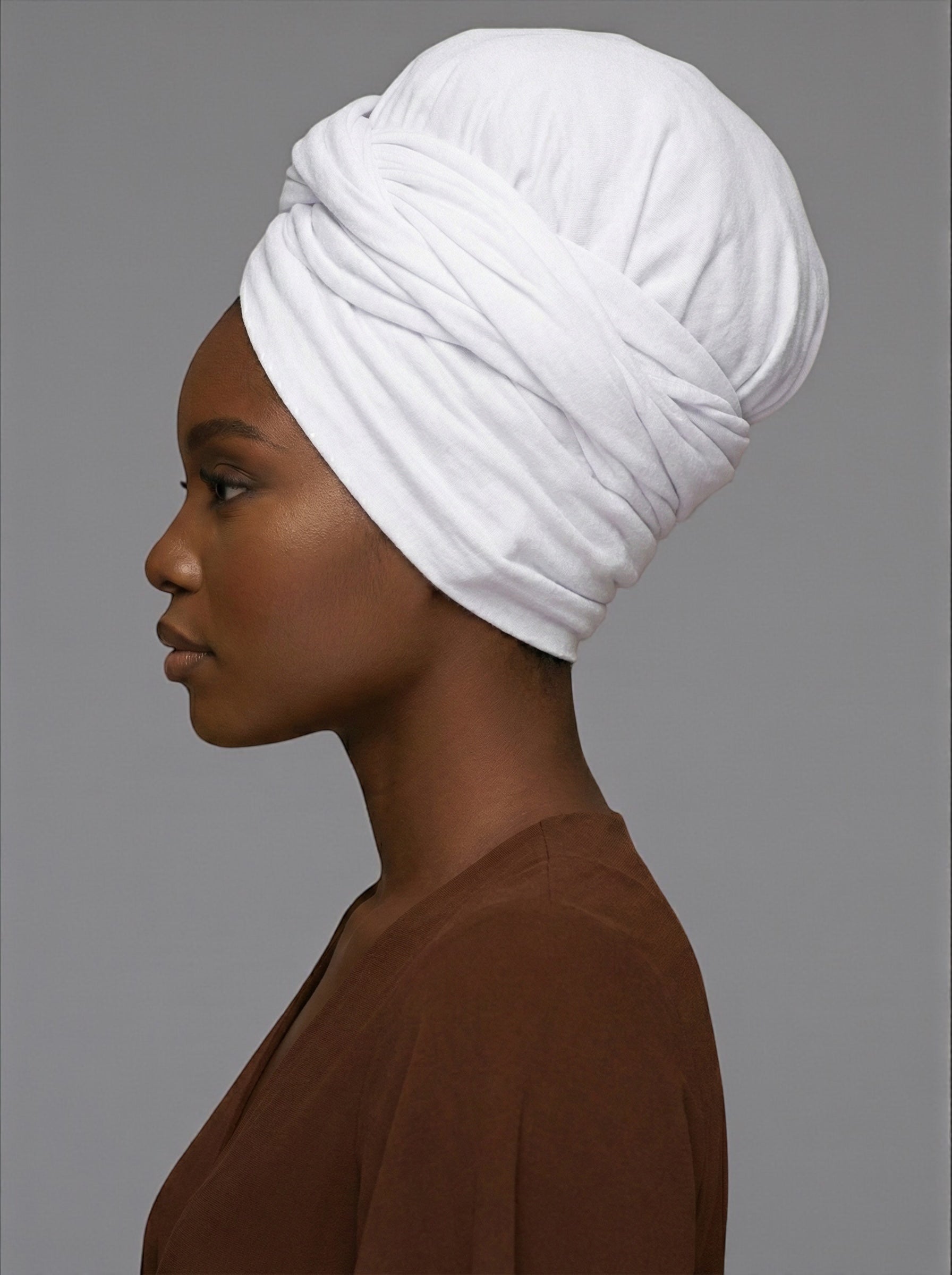 White Long Stretch Jersey Headwrap – Soft Elastic Turban Head Wrap Scarf for Protective Styling & Fashion Looks - Fatisha Boutique #