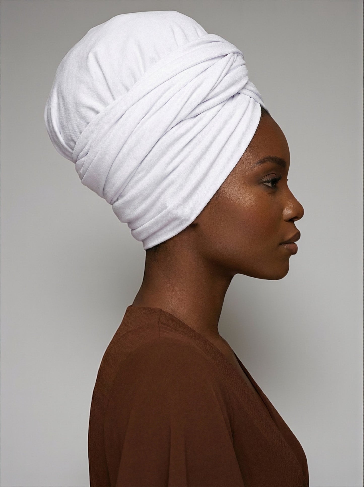 White Long Stretch Jersey Headwrap – Soft Elastic Turban Head Wrap Scarf for Protective Styling & Fashion Looks - Fatisha Boutique # Fatisha Boutique