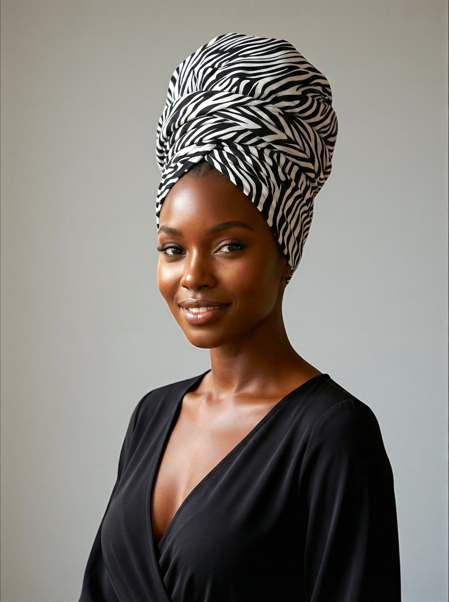 Zebra Print Long Stretch Jersey Headwrap – Soft Elastic Turban Head Wrap Scarf for Protective Styling & Fashion Looks - Fatisha Boutique #