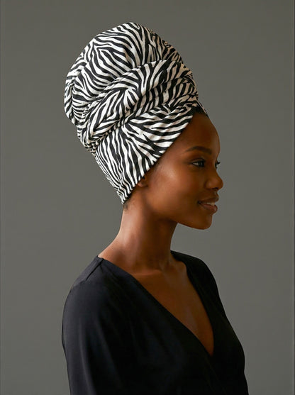 Zebra Print Long Stretch Jersey Headwrap – Soft Elastic Turban Head Wrap Scarf for Protective Styling & Fashion Looks - Fatisha Boutique #