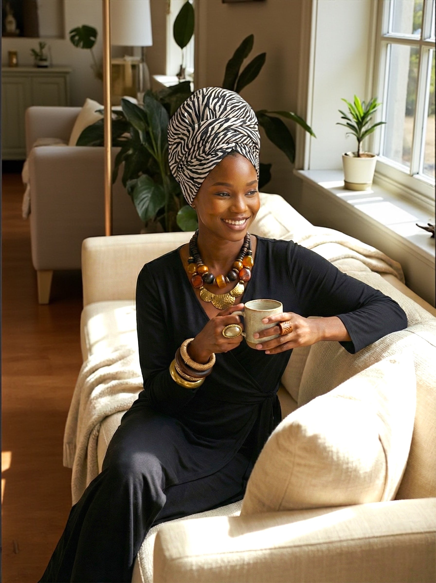 Zebra Print Long Stretch Jersey Headwrap – Soft Elastic Turban Head Wrap Scarf for Protective Styling & Fashion Looks - Fatisha Boutique #