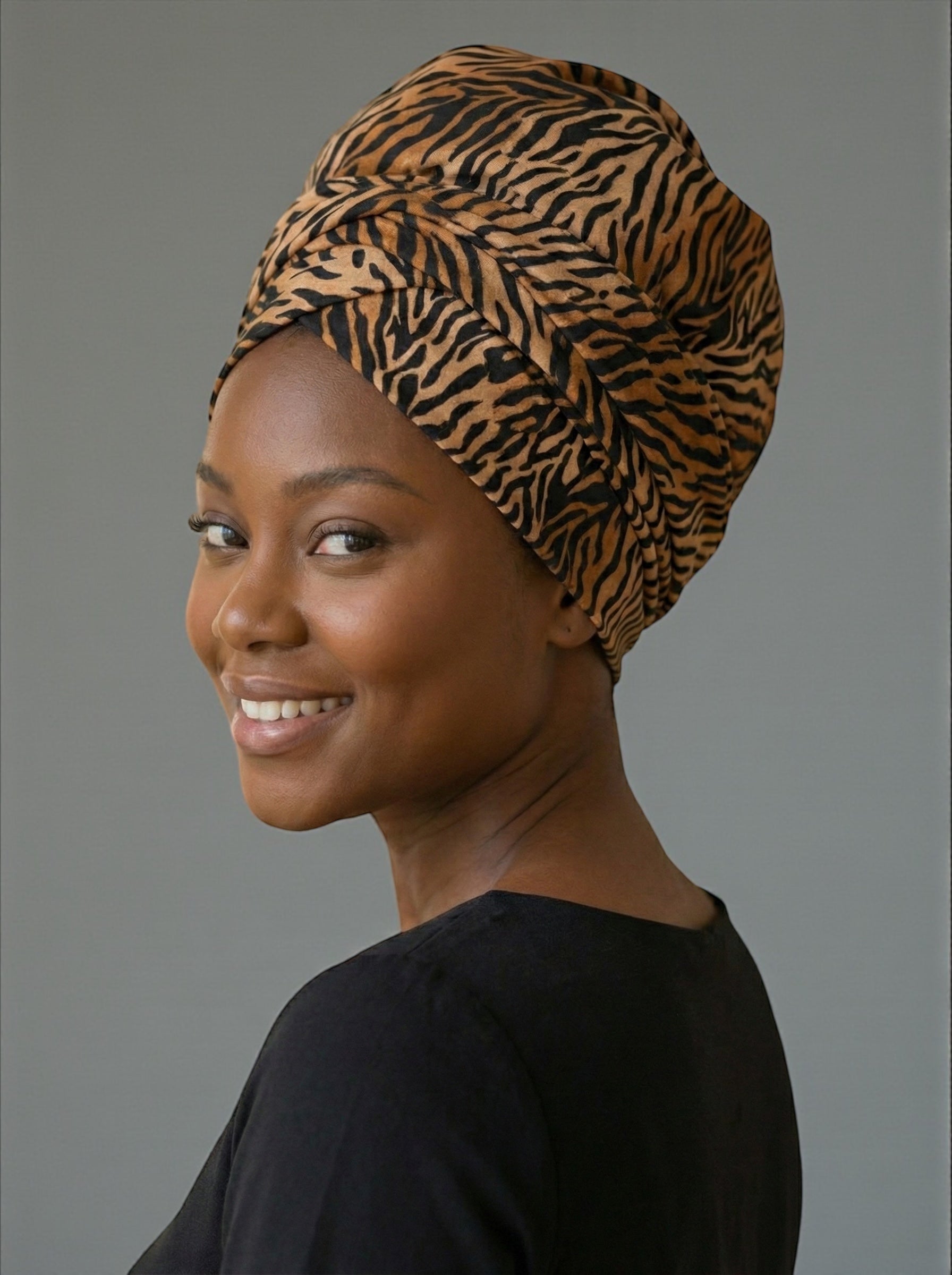 Tiger Print Long Stretch Jersey Headwrap – Soft Elastic Turban Head Wrap Scarf for Protective Styling & Fashion Looks - Fatisha Boutique #