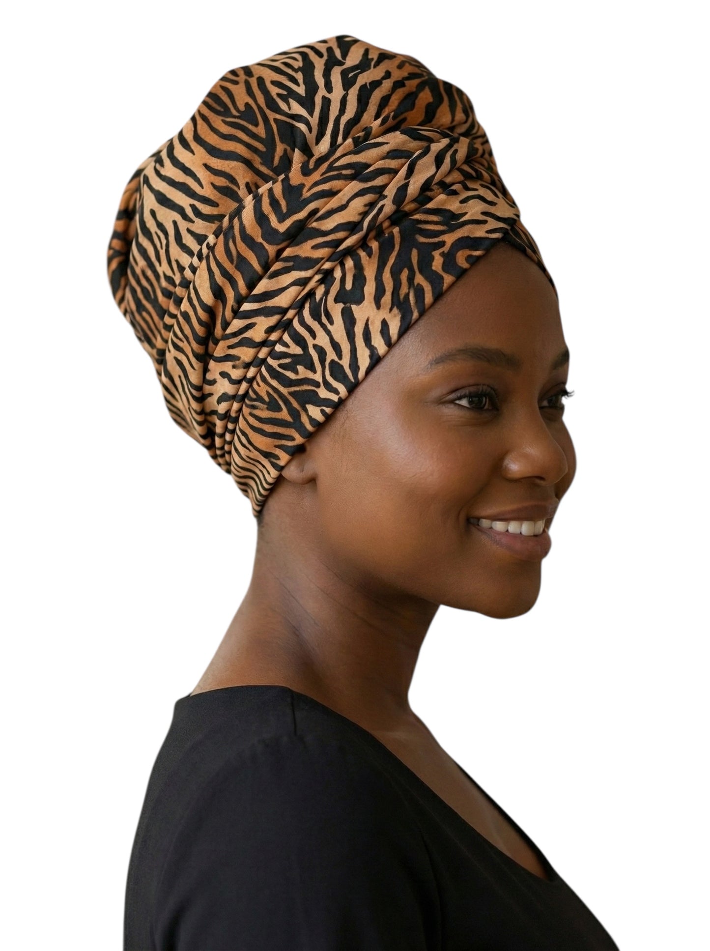 Tiger Print Long Stretch Jersey Headwrap – Soft Elastic Turban Head Wrap Scarf for Protective Styling & Fashion Looks - Fatisha Boutique # Fatisha Boutique