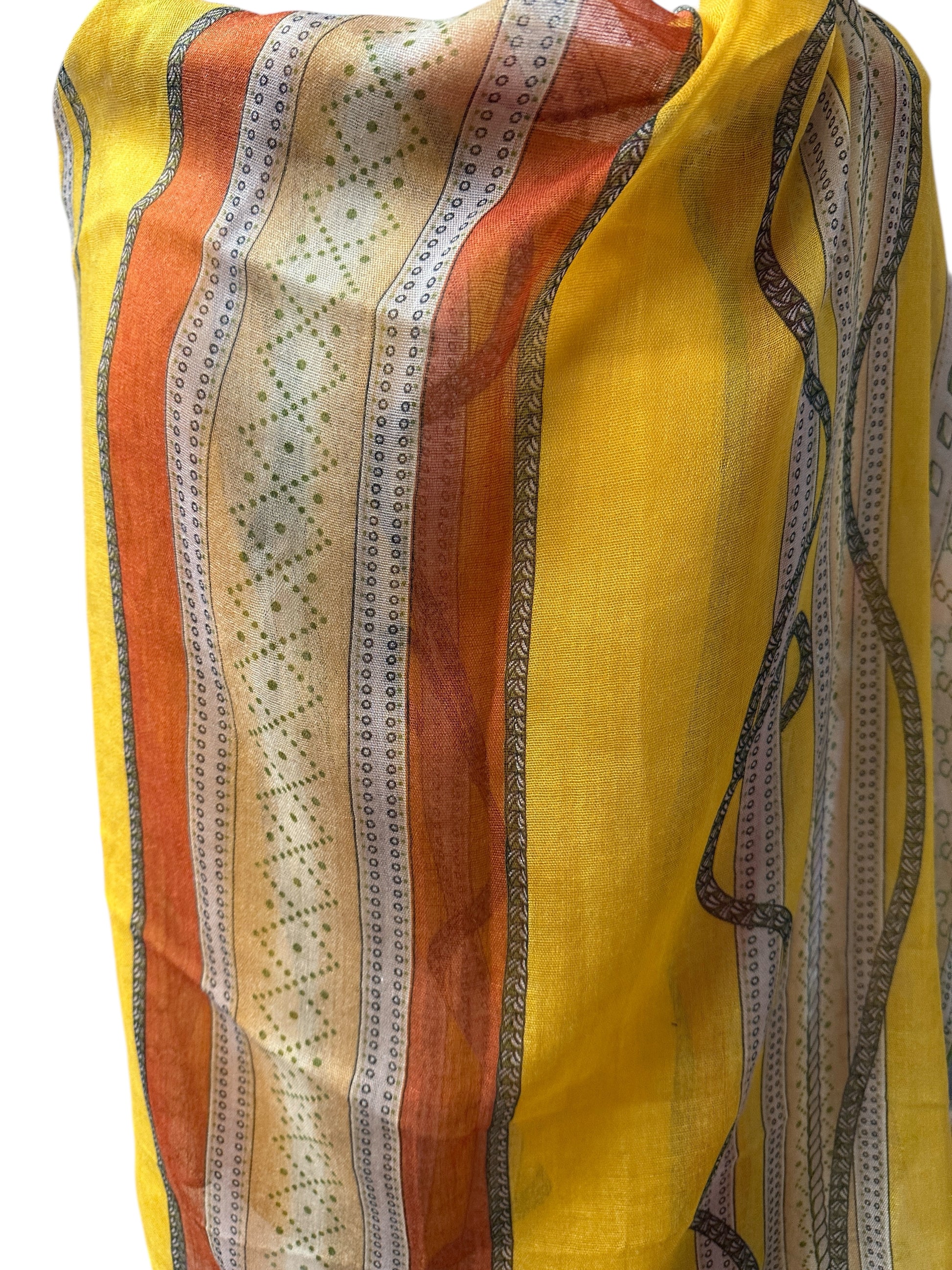 Yellow Multicolour Printed Lightweight Fabric – Versatile Hijab, Scarf & Headwrap for Fashion, Modest Wear & Styling - Fatisha Boutique #