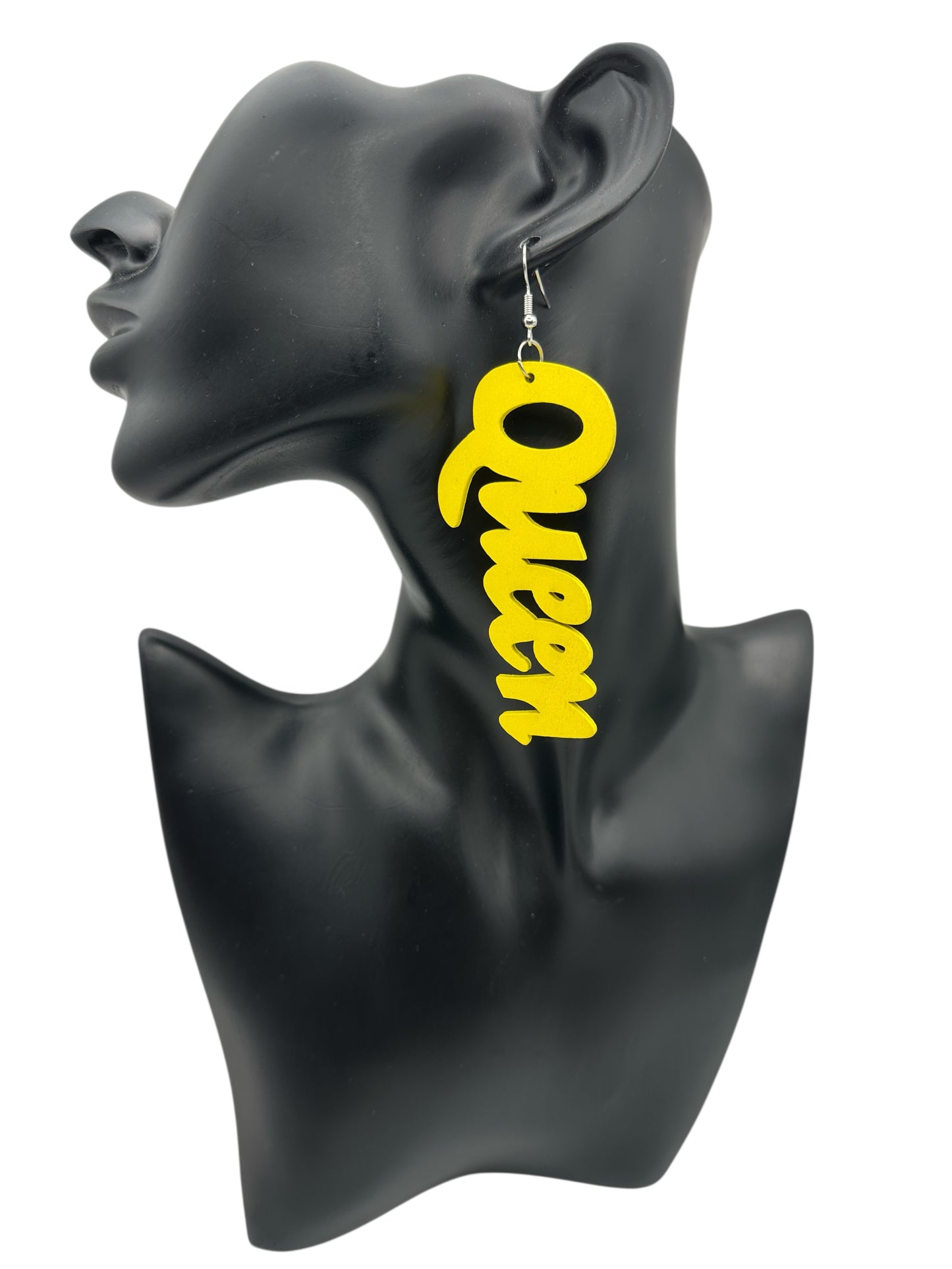 Bold Yellow "Queen" Wooden Earrings – Handcrafted Afrocentric Statement Jewellery - Fatisha Boutique # Fatisha Boutique