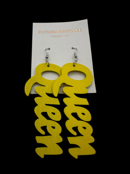 Bold Yellow "Queen" Wooden Earrings – Handcrafted Afrocentric Statement Jewellery - Fatisha Boutique #