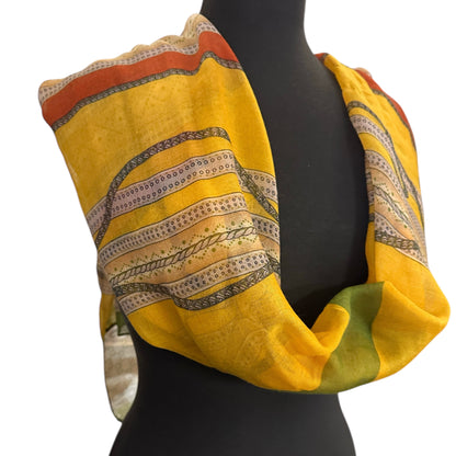 Yellow Multicolour Printed Lightweight Fabric – Versatile Hijab, Scarf & Headwrap for Fashion, Modest Wear & Styling - Fatisha Boutique #