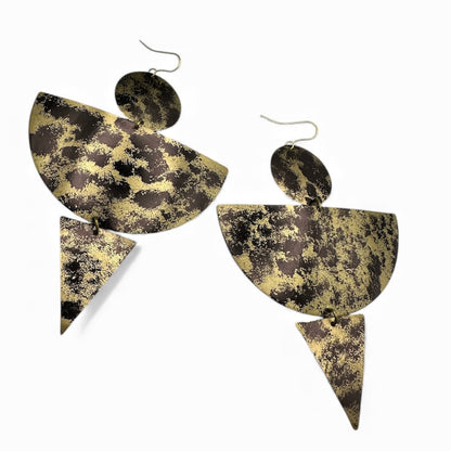 Abstract Brass Geometric Statement Dangle Earrings – Bold Artisan Jewellery - Fatisha Boutique #