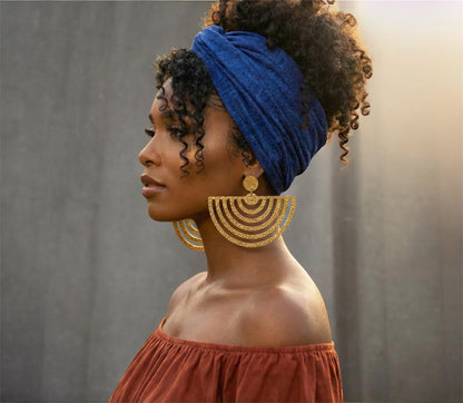 Oversized Textured Brass Fan Statement Earrings – Bold Geometric Jewellery - Fatisha Boutique #