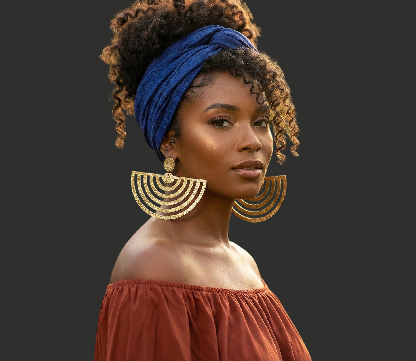 Oversized Textured Brass Fan Statement Earrings – Bold Geometric Jewellery - Fatisha Boutique #