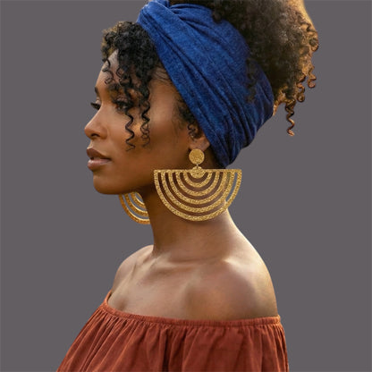 Oversized Textured Brass Fan Statement Earrings – Bold Geometric Jewellery - Fatisha Boutique #