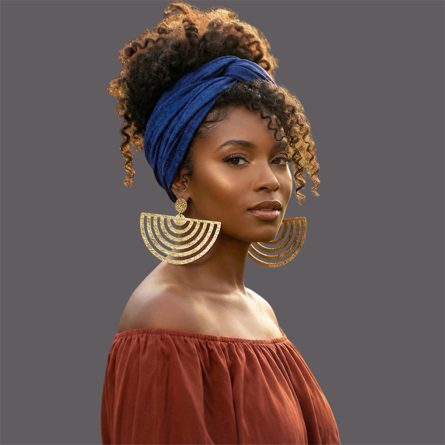 Oversized Textured Brass Fan Statement Earrings – Bold Geometric Jewellery - Fatisha Boutique #