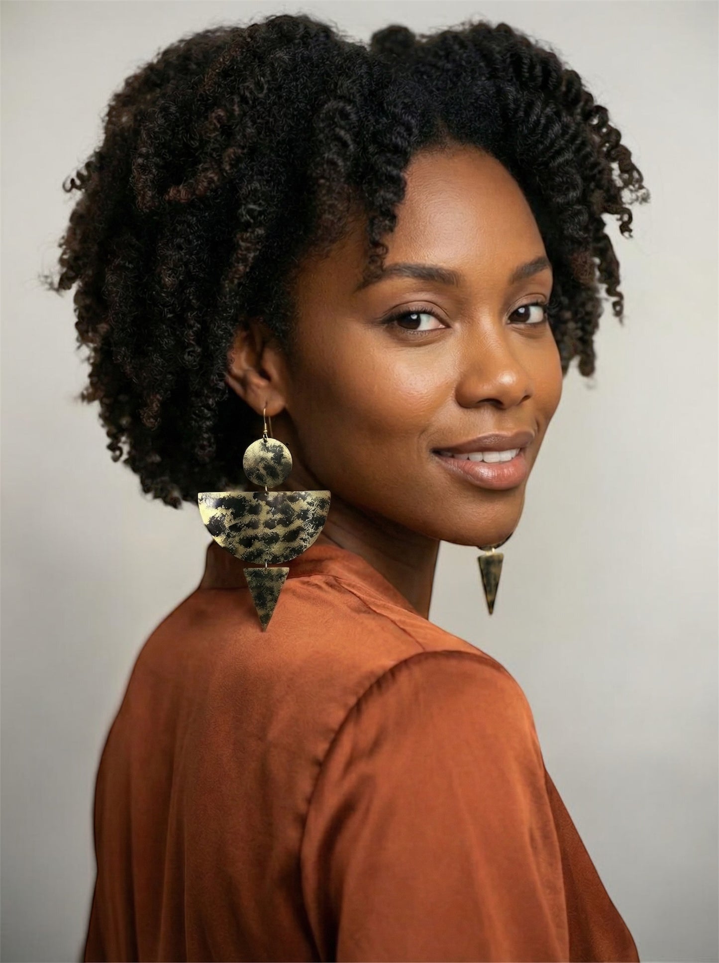 Abstract Brass Geometric Statement Dangle Earrings – Bold Artisan Jewellery - Fatisha Boutique #