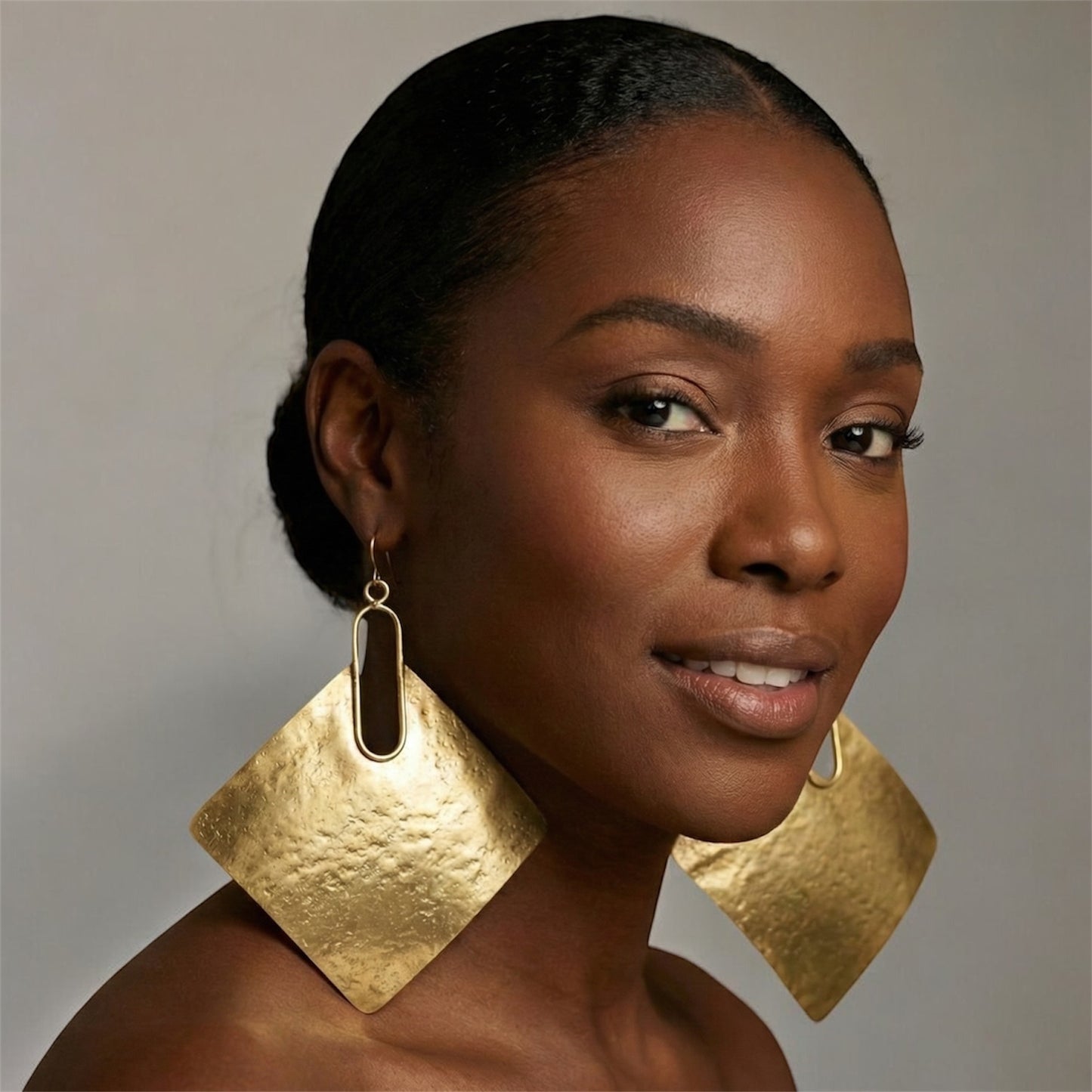 Oversized African Brass Square Statement Earrings – Bold Handmade Jewellery - Fatisha Boutique #