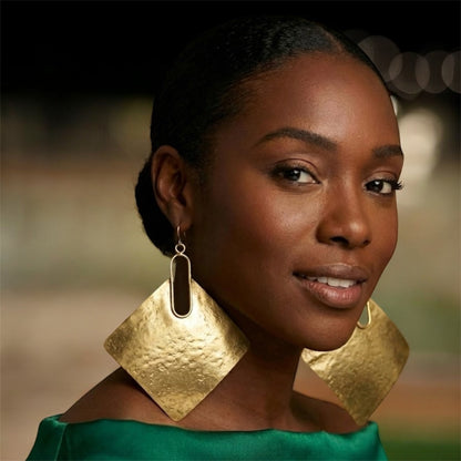 Oversized African Brass Square Statement Earrings – Bold Handmade Jewellery - Fatisha Boutique #