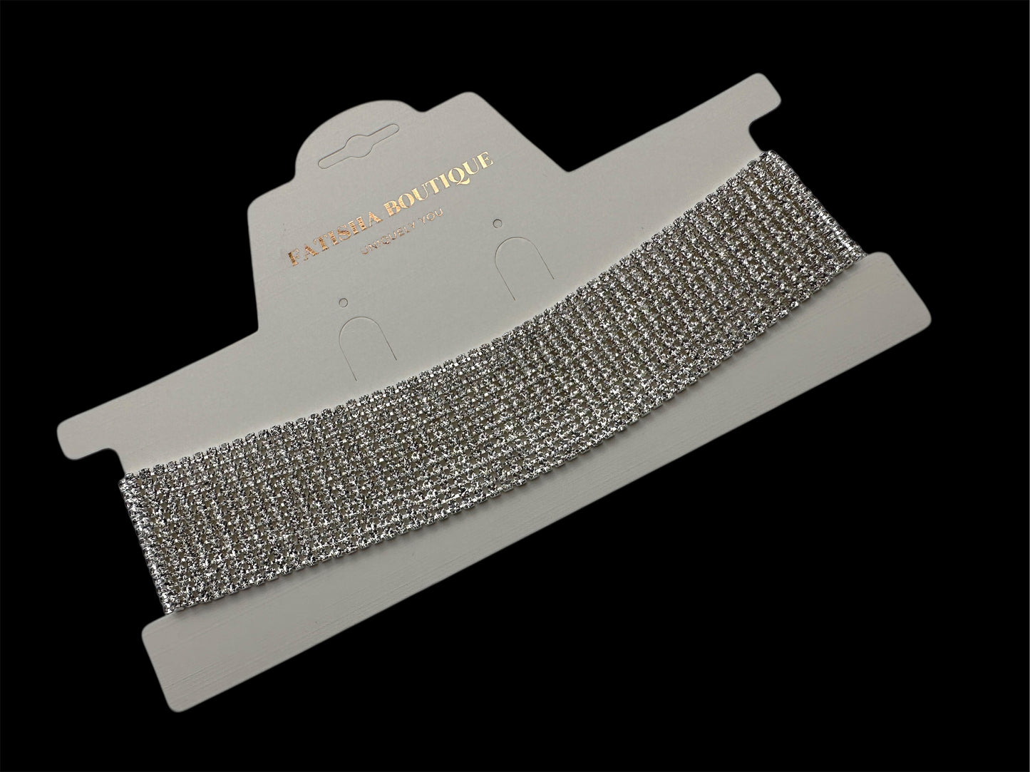 Glamorous Crystal Rhinestone Choker Necklace – 3cm Wide Statement Jewellery (Gold or Silver) - Fatisha Boutique #