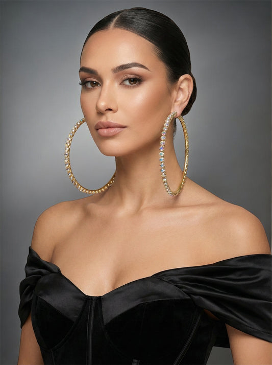 12cm Rhinestone Oversized Statement Hoop Earrings – Glam Party Jewellery - Fatisha Boutique #