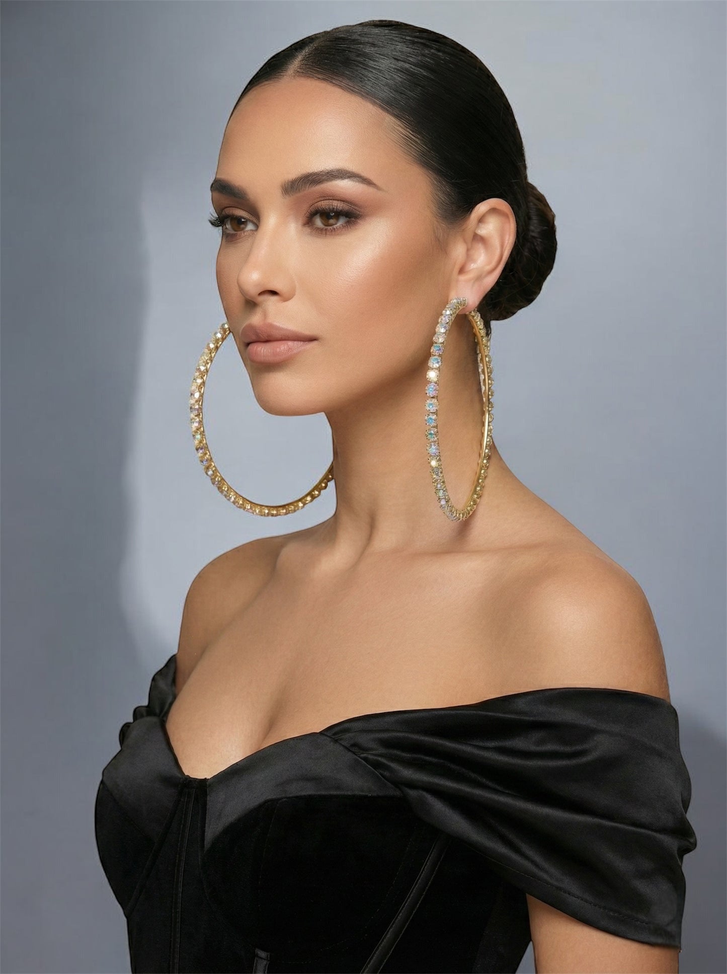 12cm Rhinestone Oversized Statement Hoop Earrings – Glam Party Jewellery - Fatisha Boutique #