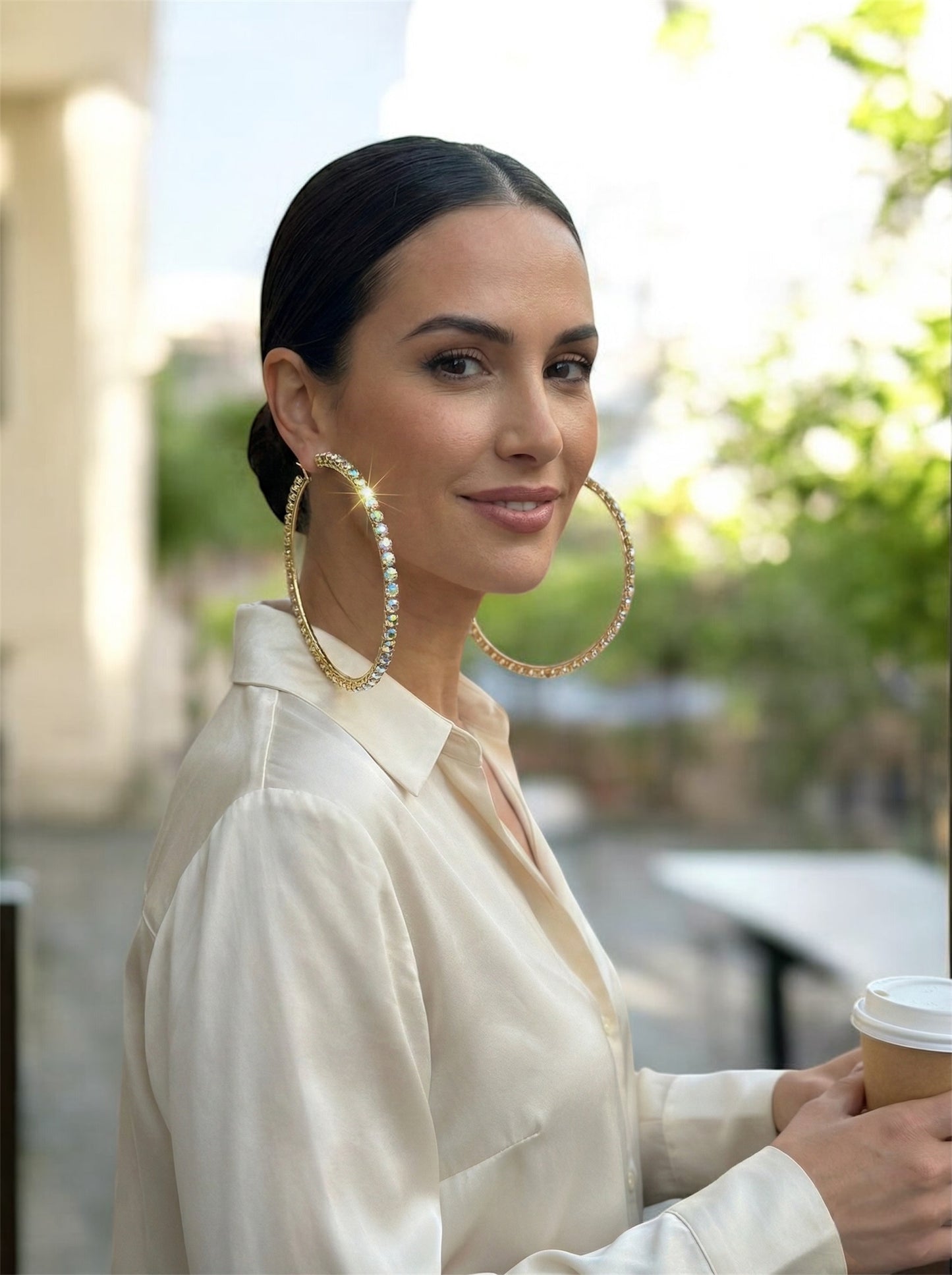 12cm Rhinestone Oversized Statement Hoop Earrings – Glam Party Jewellery - Fatisha Boutique #