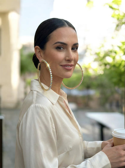 12cm Rhinestone Oversized Statement Hoop Earrings – Glam Party Jewellery - Fatisha Boutique #