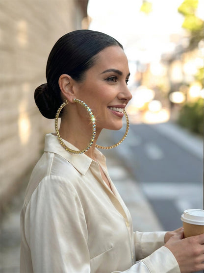 12cm Rhinestone Oversized Statement Hoop Earrings – Glam Party Jewellery - Fatisha Boutique #