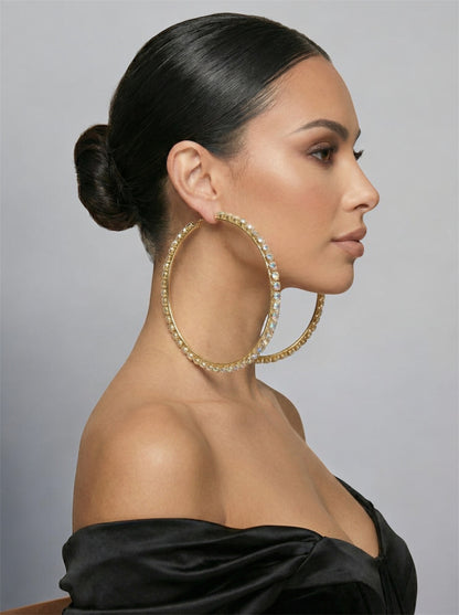 12cm Rhinestone Oversized Statement Hoop Earrings – Glam Party Jewellery - Fatisha Boutique #
