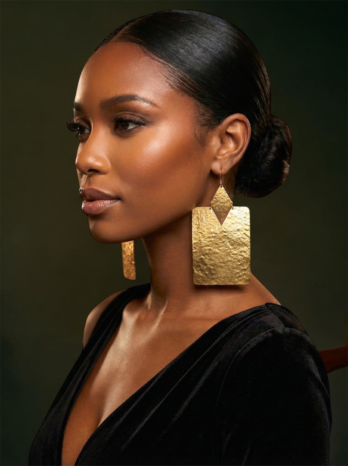 Oversized Brass Rectangle Statement Earrings – Bold Hammered Geometric Dangles - Fatisha Boutique #