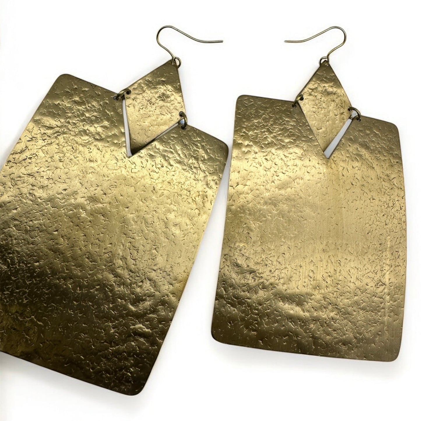 Oversized Brass Rectangle Statement Earrings – Bold Hammered Geometric Dangles - Fatisha Boutique #