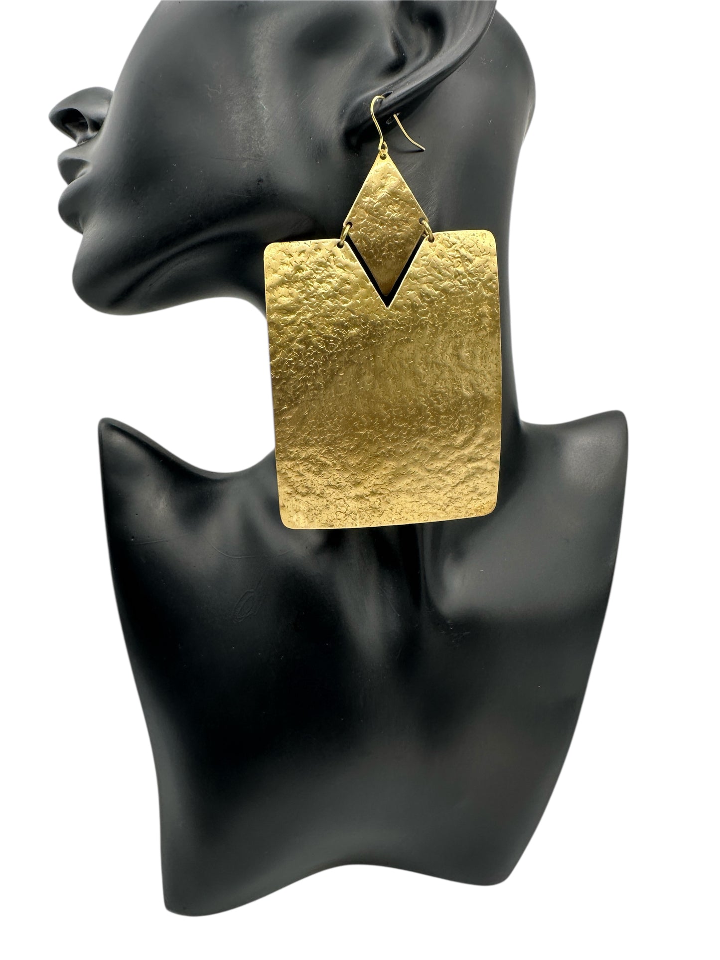 Oversized Brass Rectangle Statement Earrings – Bold Hammered Geometric Dangles - Fatisha Boutique #