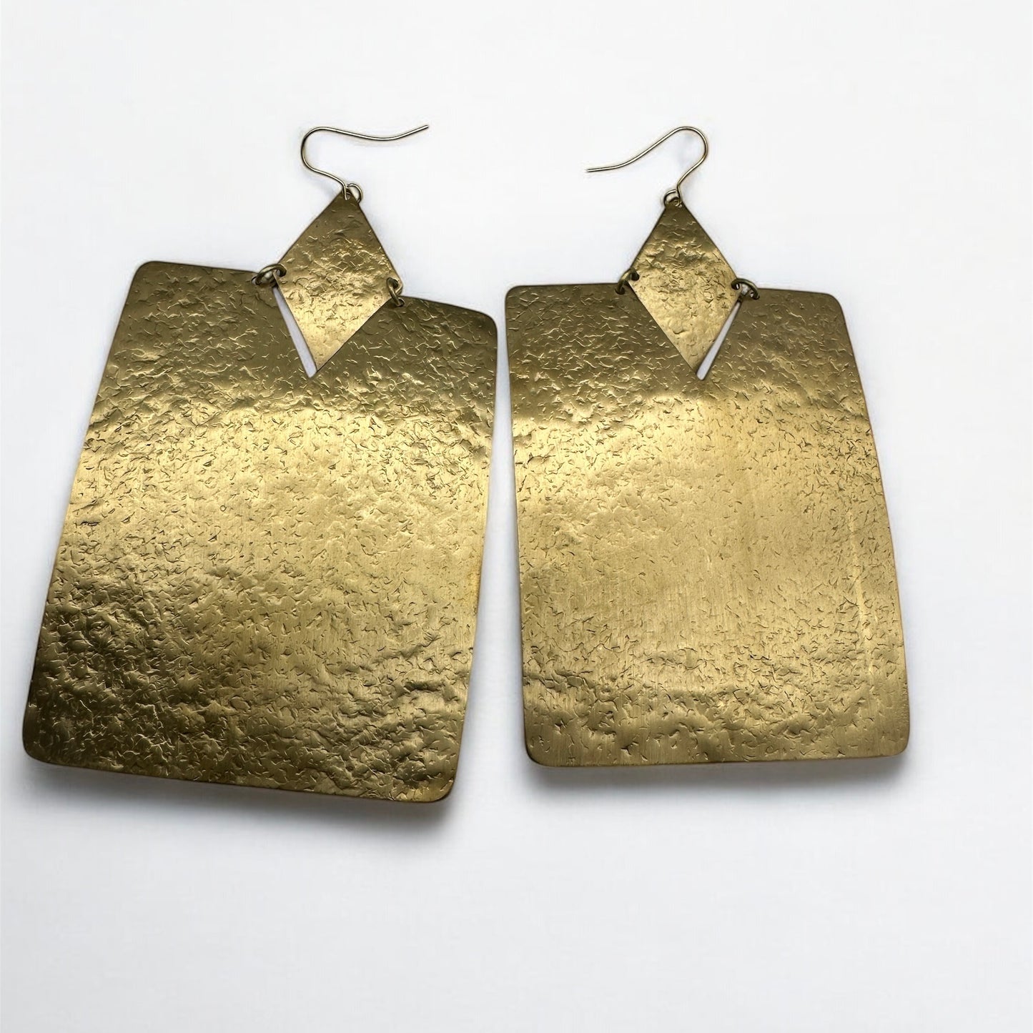 Oversized Brass Rectangle Statement Earrings – Bold Hammered Geometric Dangles - Fatisha Boutique #