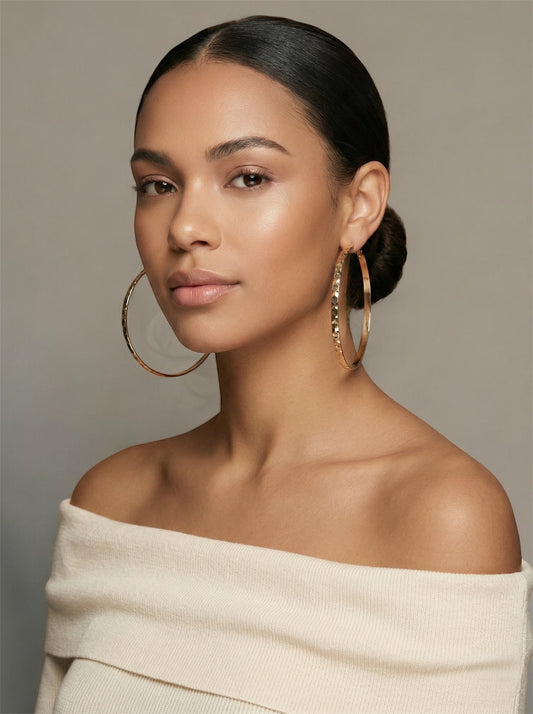 8cm Hammered Hoop Earrings – Bold Textured Statement Hoops - Fatisha Boutique #