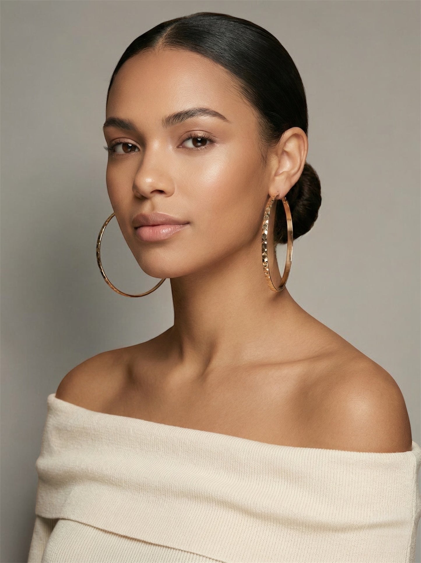 8cm Hammered Hoop Earrings – Bold Textured Statement Hoops - Fatisha Boutique #