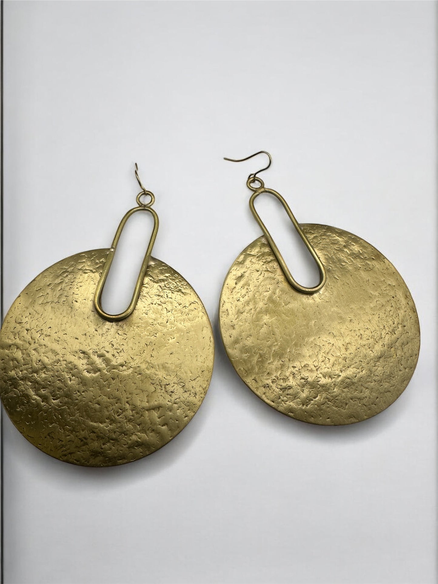 Hammered Brass Disc Statement Earrings – Bold Geometric Handmade Dangle Jewellery - Fatisha Boutique #