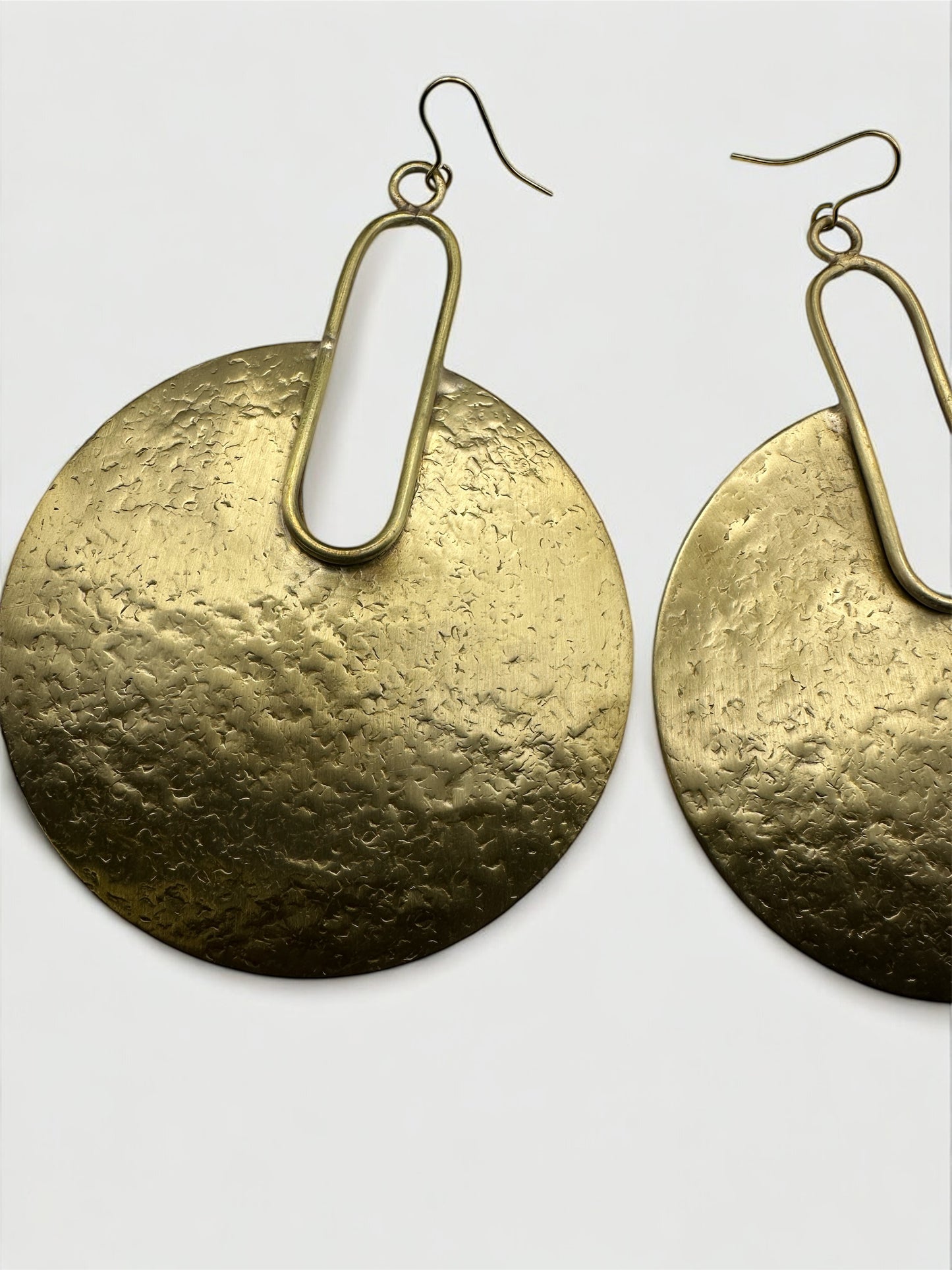 Hammered Brass Disc Statement Earrings – Bold Geometric Handmade Dangle Jewellery - Fatisha Boutique #