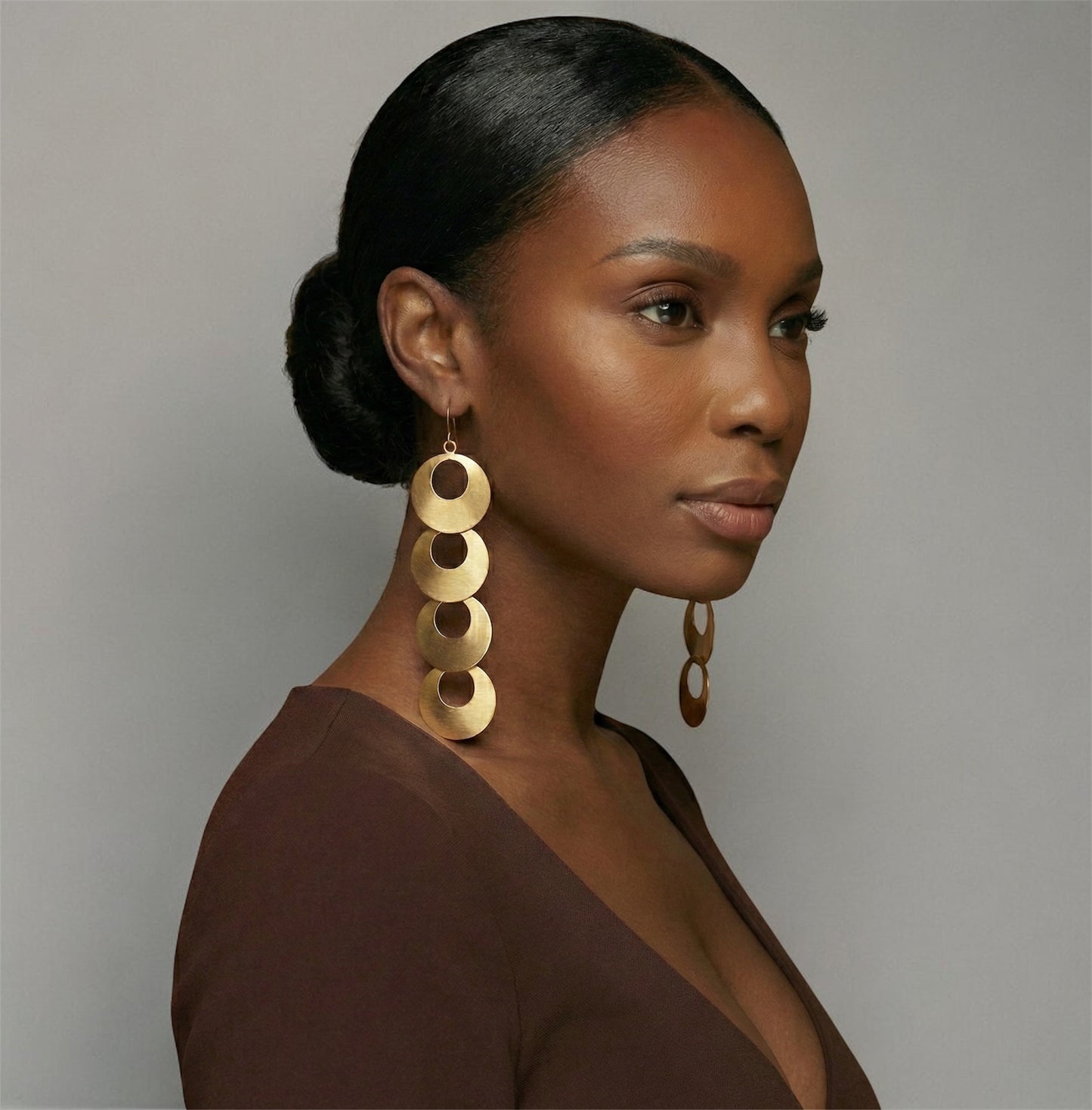 African Long Brass Earrings – Handmade Geometric Dangle Statement Jewellery - Fatisha Boutique #