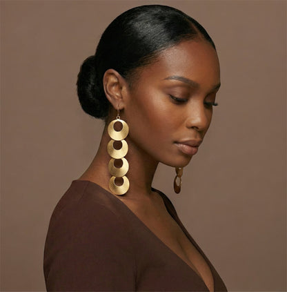 African Long Brass Earrings – Handmade Geometric Dangle Statement Jewellery - Fatisha Boutique #