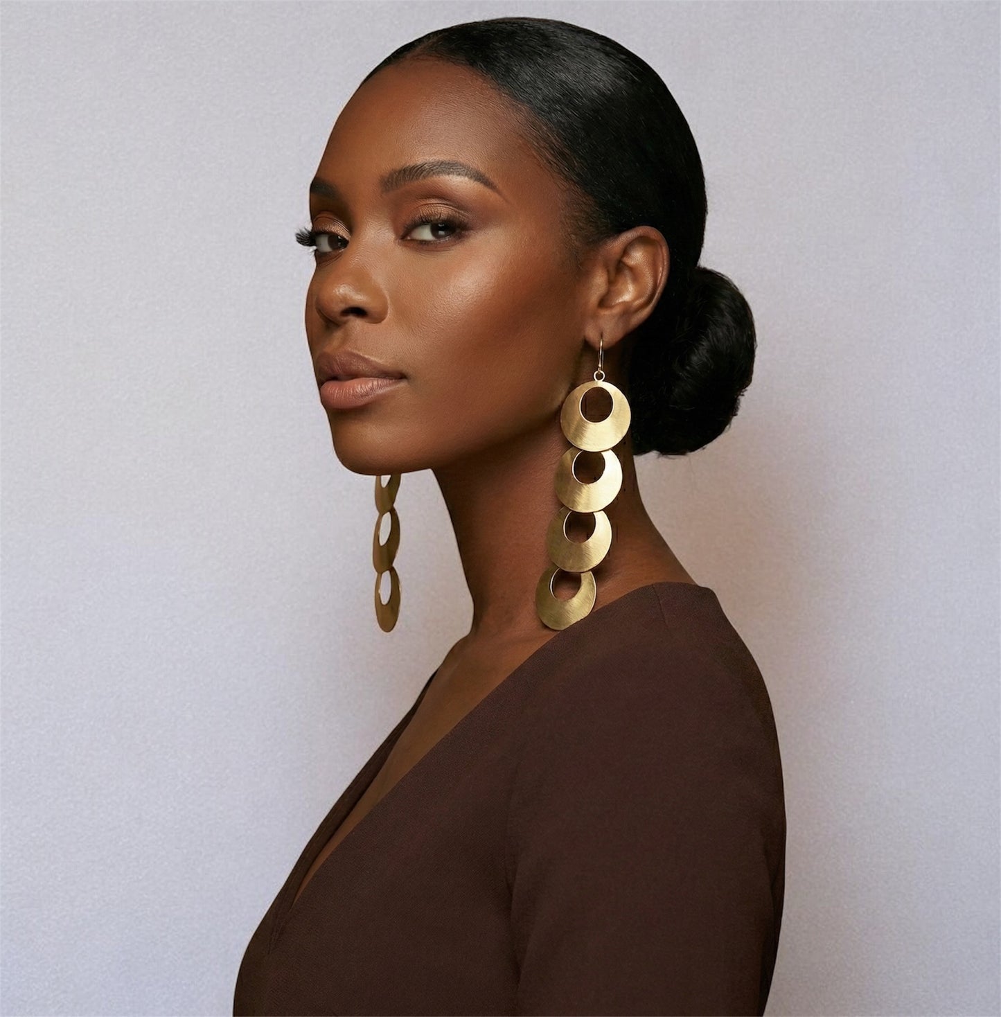 African Long Brass Earrings – Handmade Geometric Dangle Statement Jewellery - Fatisha Boutique #