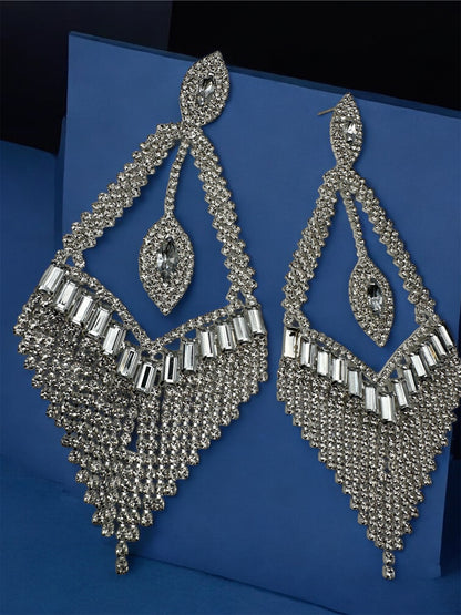 Glam Rhinestone Tassel Statement Earrings – Bold Dangle Jewellery for Special Events - Fatisha Boutique #
