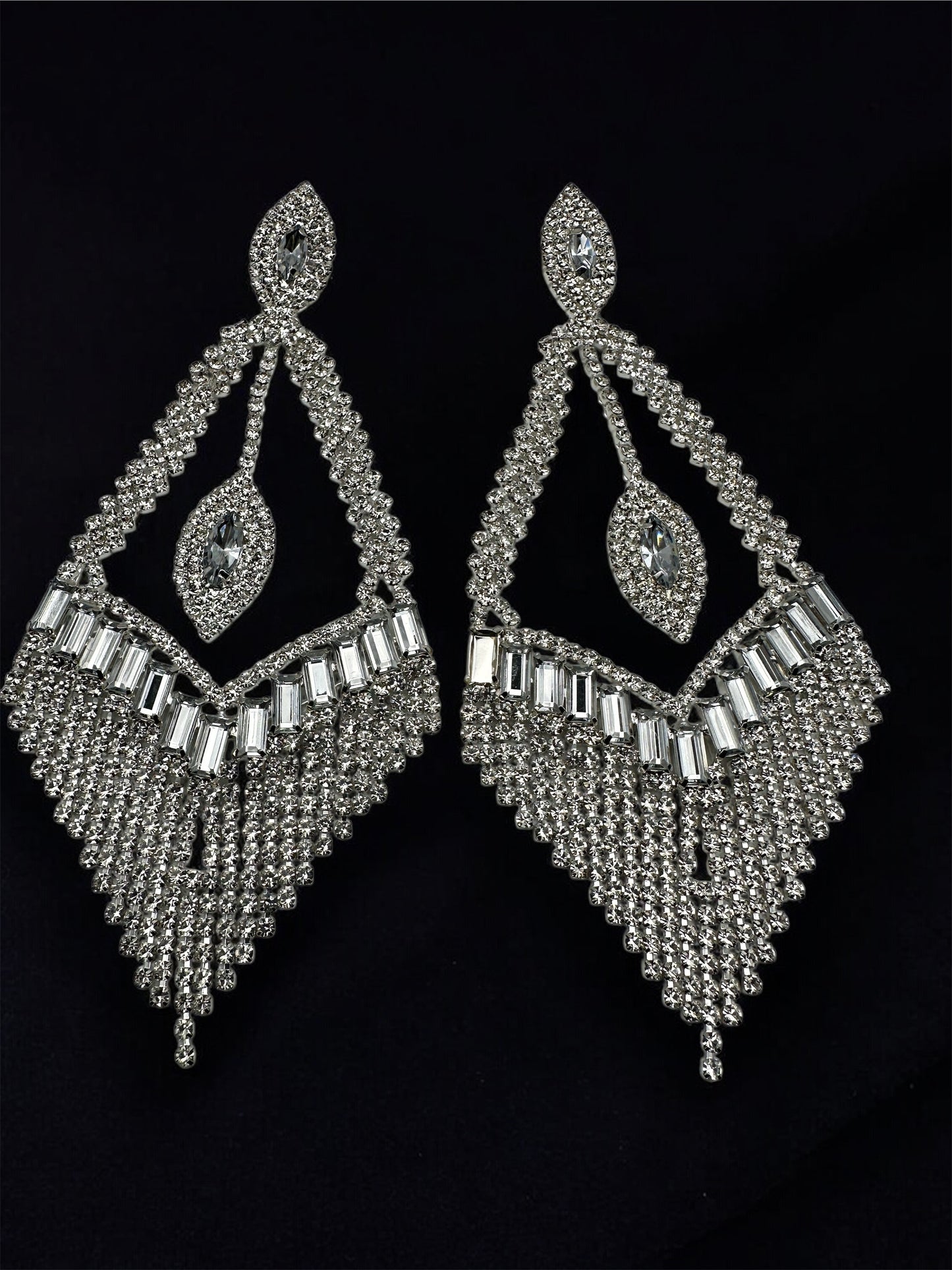 Glam Rhinestone Tassel Statement Earrings – Bold Dangle Jewellery for Special Events - Fatisha Boutique #