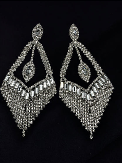 Glam Rhinestone Tassel Statement Earrings – Bold Dangle Jewellery for Special Events - Fatisha Boutique #