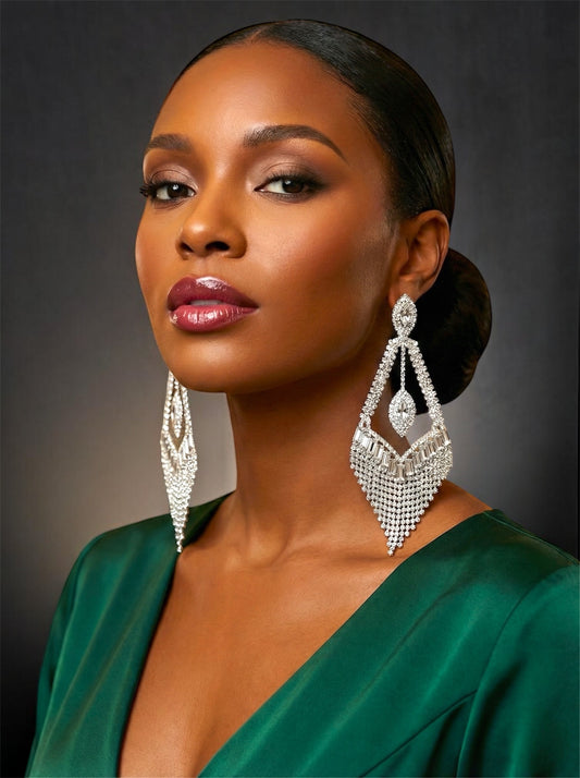 Glam Rhinestone Tassel Statement Earrings – Bold Dangle Jewellery for Special Events - Fatisha Boutique #