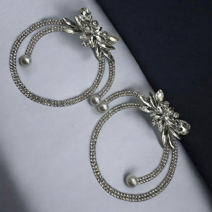 Gorgeous Crystal Rhinestone Statement Silver Earrings – Floral Pearl Hoop Design - Fatisha Boutique #