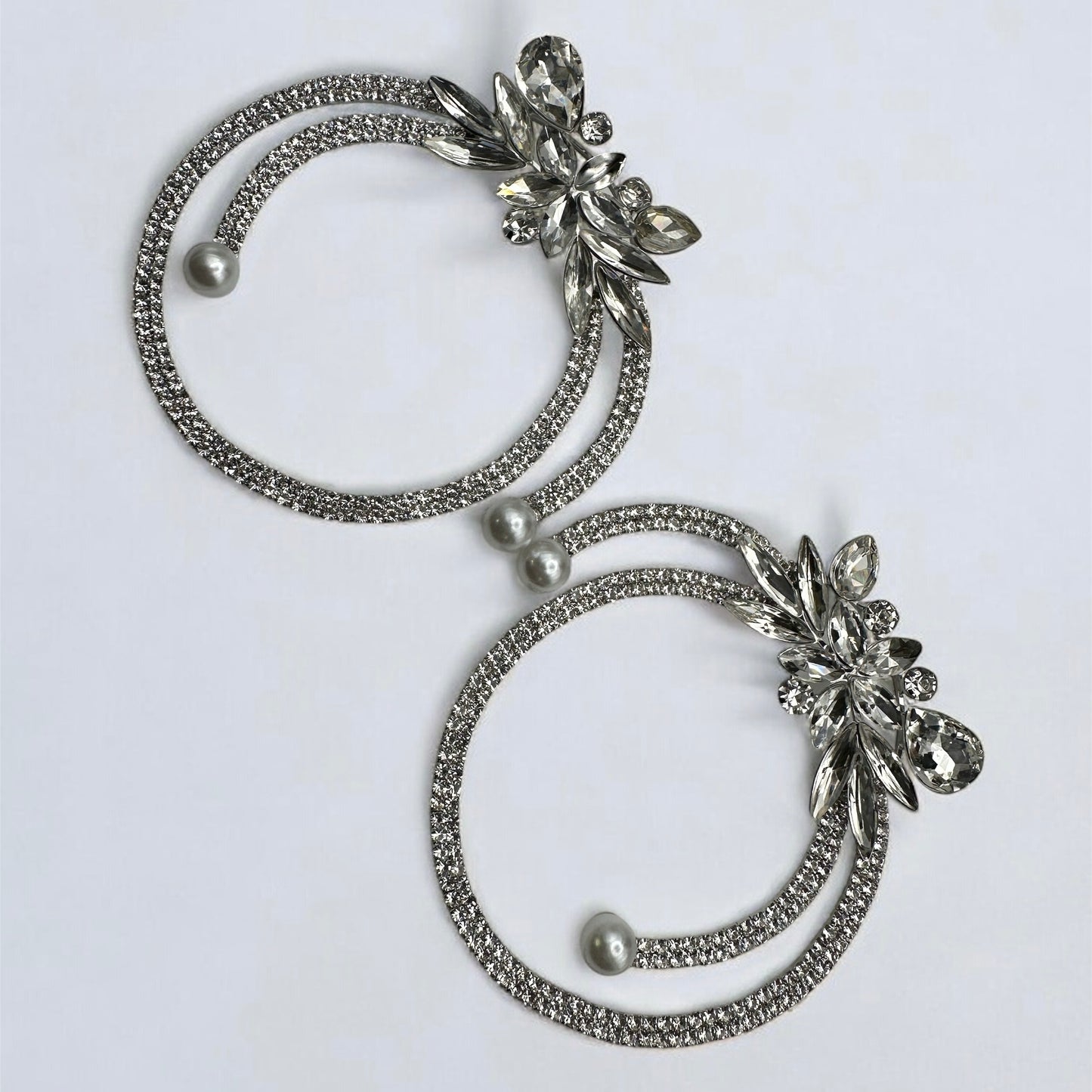Gorgeous Crystal Rhinestone Statement Silver Earrings – Floral Pearl Hoop Design - Fatisha Boutique #