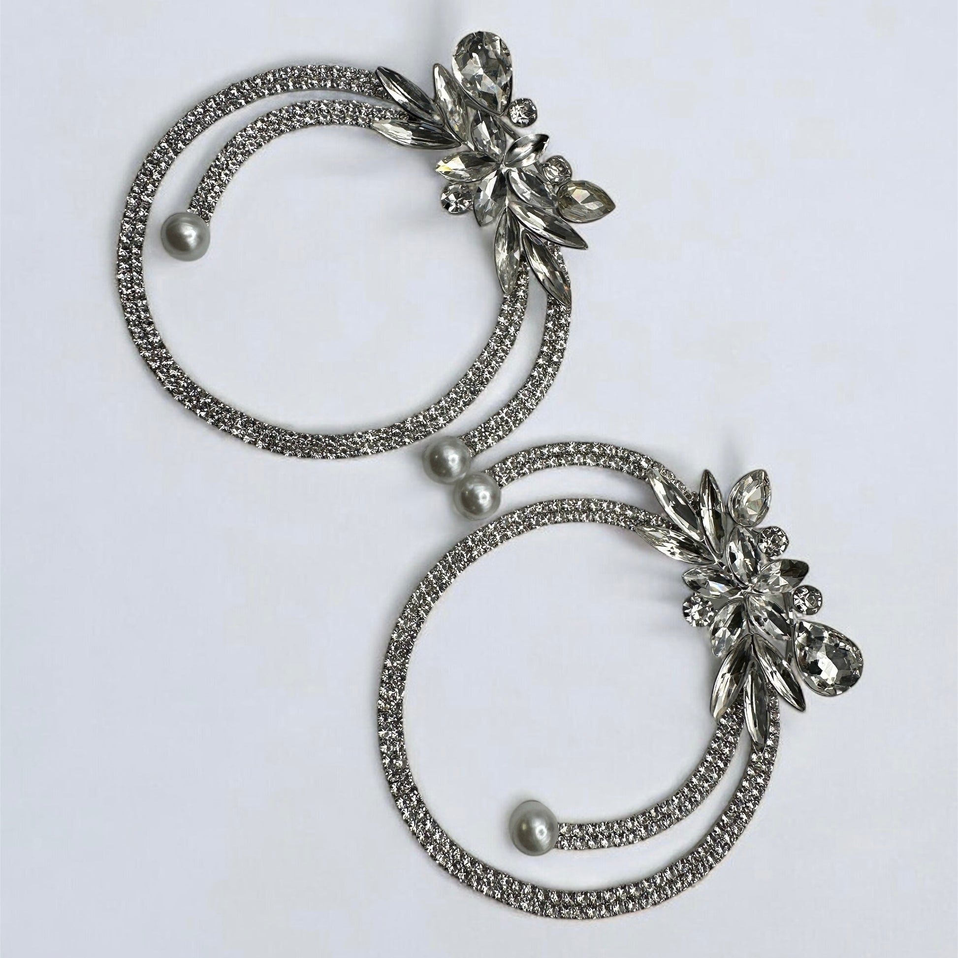 Gorgeous Crystal Rhinestone Statement Silver Earrings – Floral Pearl Hoop Design - Fatisha Boutique #