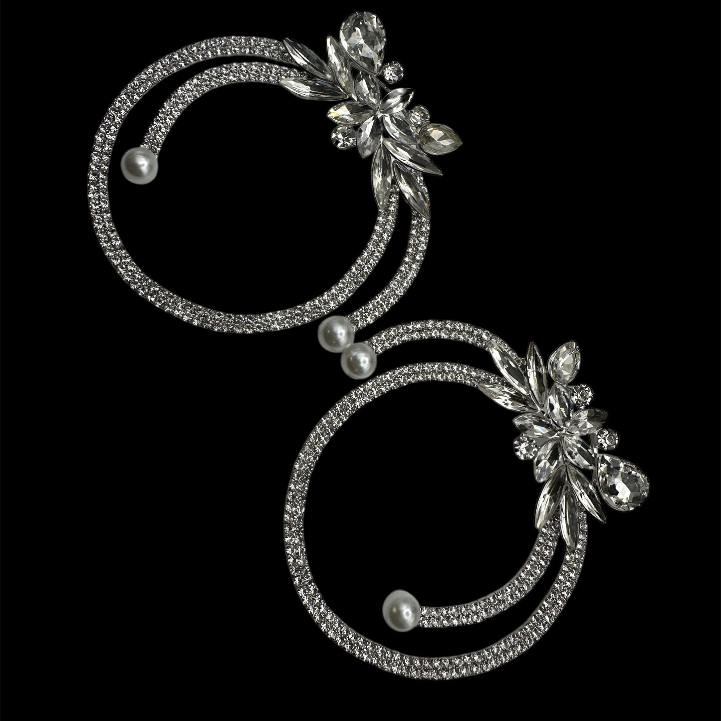 Gorgeous Crystal Rhinestone Statement Silver Earrings – Floral Pearl Hoop Design - Fatisha Boutique #