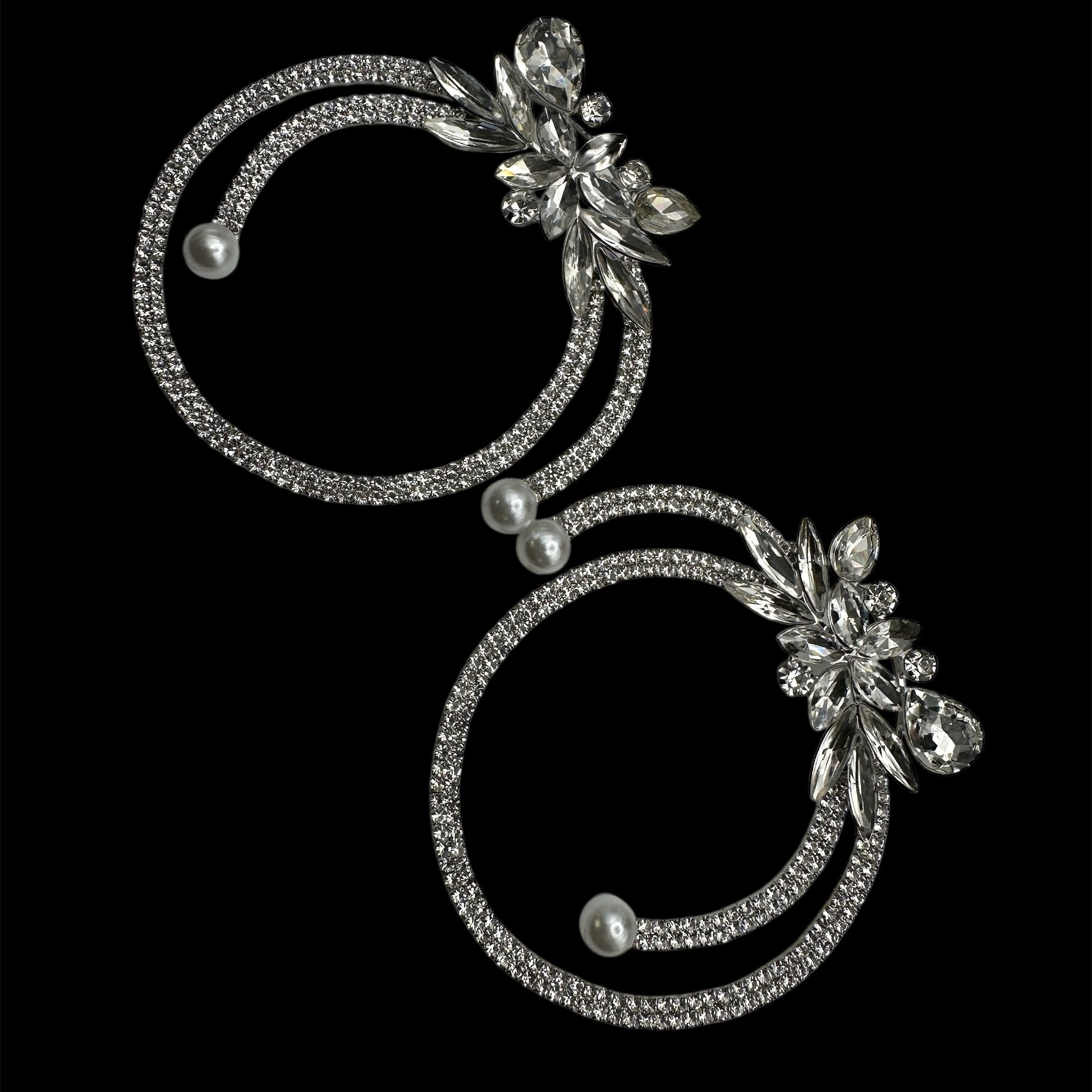 Gorgeous Crystal Rhinestone Statement Silver Earrings – Floral Pearl Hoop Design - Fatisha Boutique #