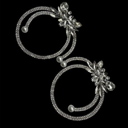 Gorgeous Crystal Rhinestone Statement Silver Earrings – Floral Pearl Hoop Design - Fatisha Boutique #
